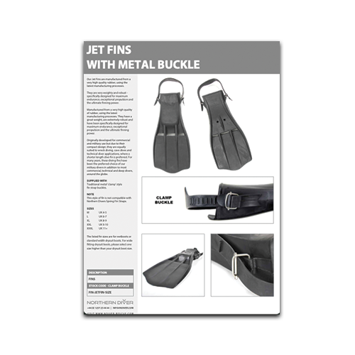 Jet Fins W/Metal Buckle Data Sheet 